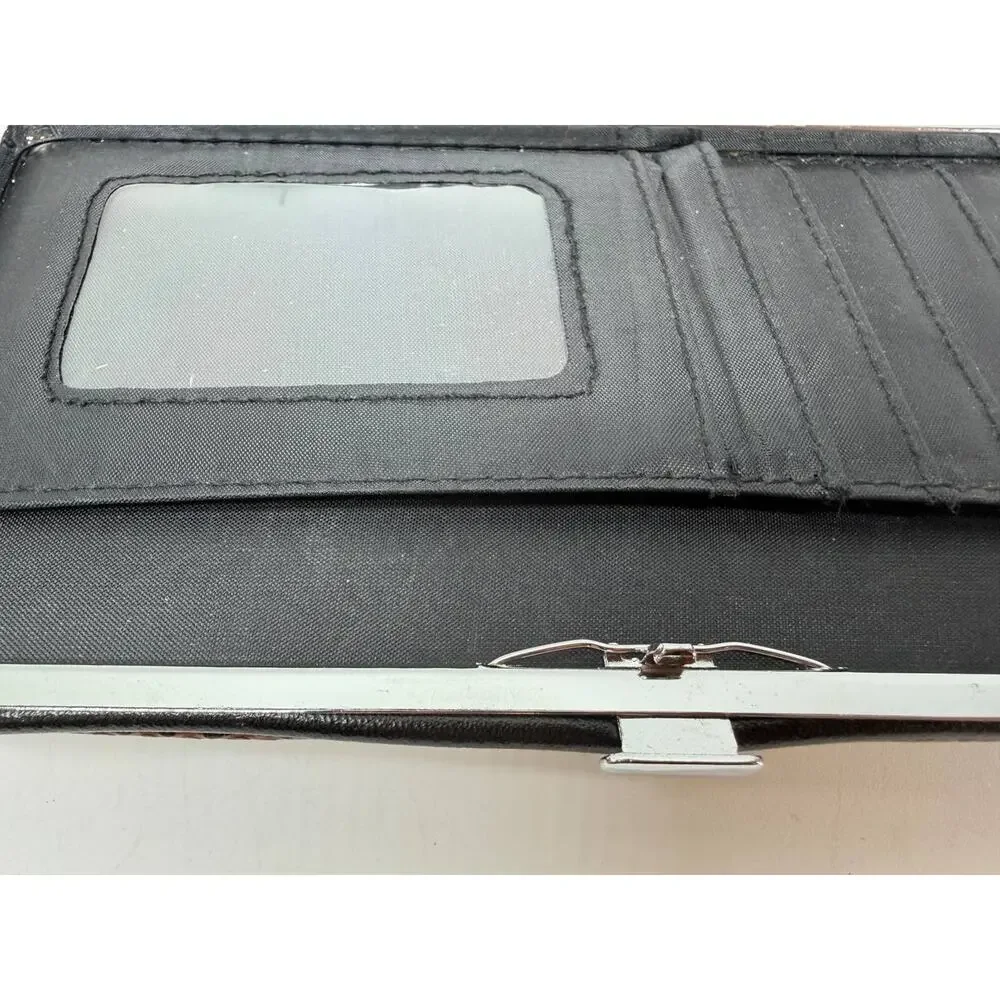 Chicastic Brown Faux Lizard Skin Hard Case Clutch Wallet Card Slots ID Window